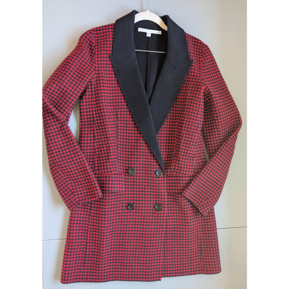 Veronica Beard Senna Houndstooth Wool & Cashmere Coat Size US4 Red Black #1J474 - Picture 5 of 12